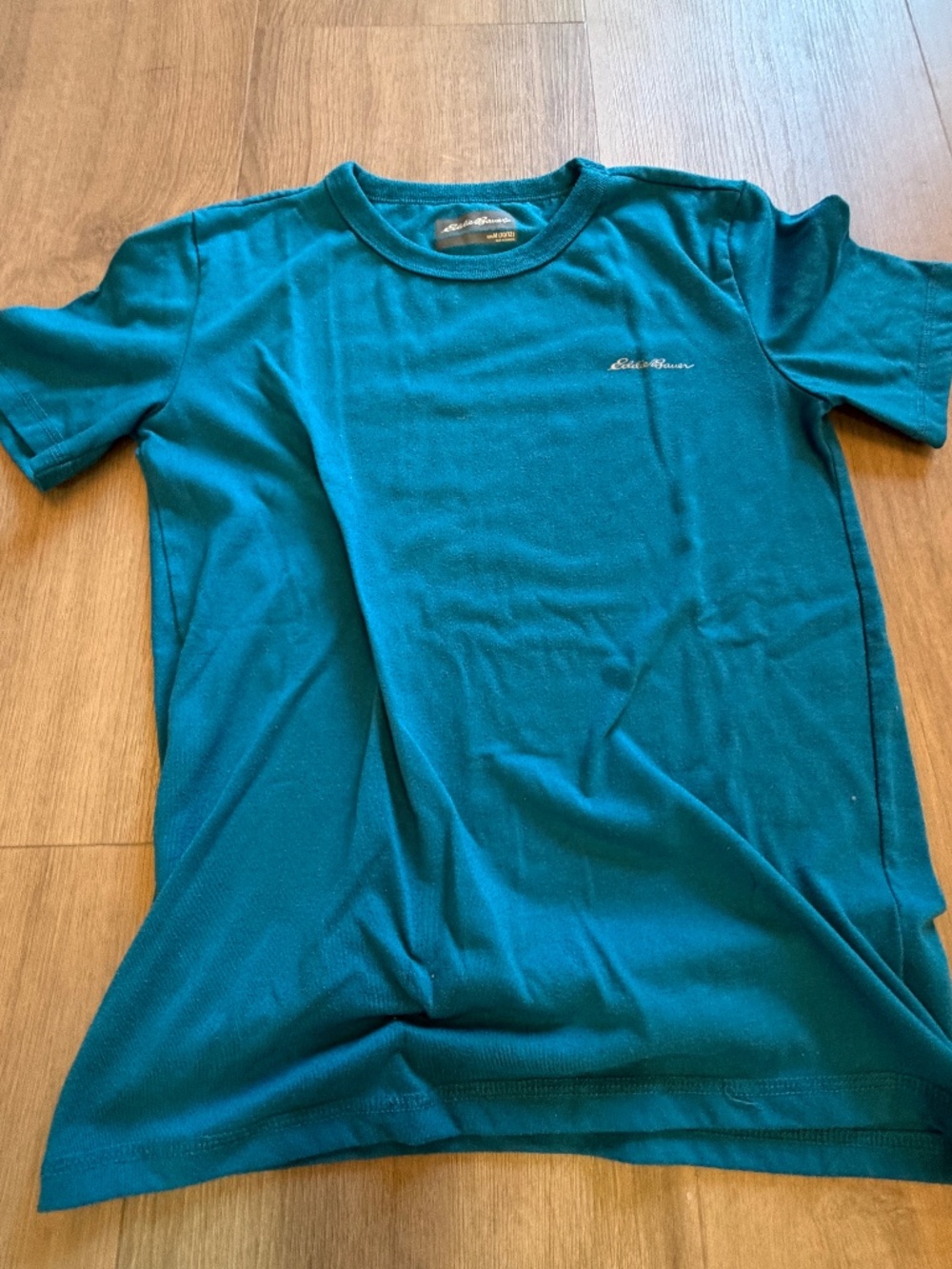 Eddie Bauer Kids Happy Camper Canoe Paddle Ringer Tee Cream Teal Youth M 10/12